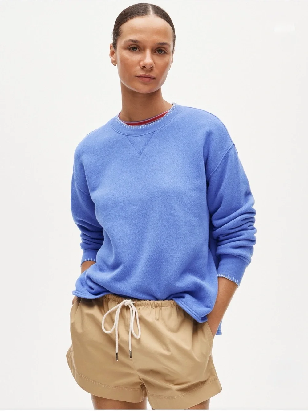NWT J.Crew Contrast-Trim Heritage Terry Crewneck Sweatshirt XS Cool Lilac